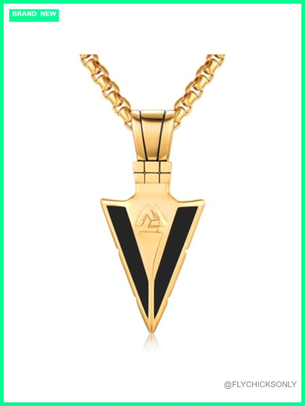 925 Sterling Silver Arrowhead Pendant Necklace Gold Plated Onyx Inlay